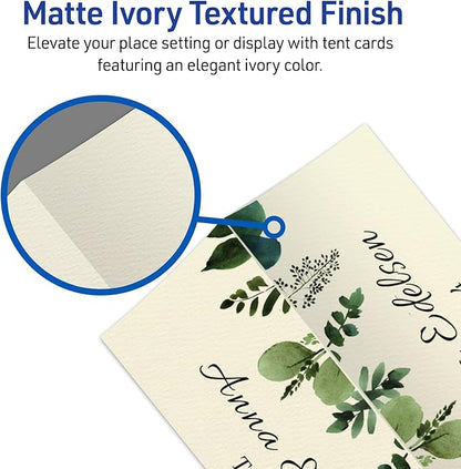 Avery Printable Place Cards with Sure Feed Technology, 1-7/16" x 3-3/4", Textured Ivory, 150 Blank Tent Cards for Laser or Inkjet Printers (5012)
