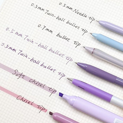 WRITECH Gel Pens Journaling Highlighters: Journal Set Aesthetic Assorted Pastel Color Ink 0.5mm Fine Point Retractable 0.7mm Black Pen Smooth Writing Drawing No Bleed 7ct (Purple)