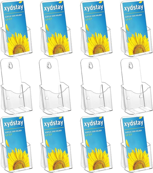 12 Pack Acrylic Brochure Holder 4x9 Inches Slant Back Design, Clear Display Stand, Plastic Table Stand Sign Holder,Pamphlet Holder Flyer Holder, Acrylic Display Stand, Acrylic Table Signs Plastic Paper Holder for Office, Home, Store