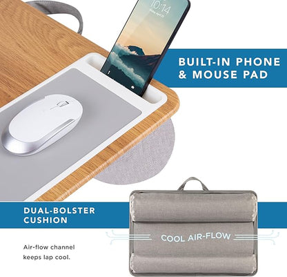 LAPGEAR Home Office Pro Lap Desk with Wrist Rest, Mouse Pad, and Phone Holder - Oak Woodgrain - Fits up to 15.6 Inch Laptops - Style No. 91599
