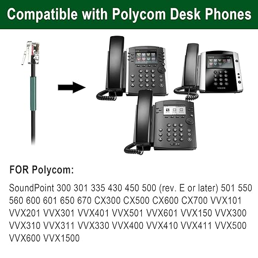 U10P Headset Adapter RJ9 to QD Cable for Plantronics Quick Disconnect Headset Cord Compatible with Polycom VVX411 VVX410 VVX311 VVX310 Plantronics ShoreTel Avaya NEC Aastra Mitel Nortel Landline Phone