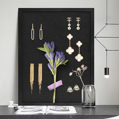 Black Bulletin Board Large Cork Board with Felt, 23"x17" Large Display Pin Board Vision Board for Walls, Jewelry, Notes, Collection, Photos, Office, Black Framed and Black Felt, 1pc