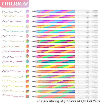 18 Pack Mixing of 3 Colors Rainbow Gel Pens Color Changing Ballpoint Pen Set for Adults Coloring Books Drawing Doodling Anime Scrapbooking Class Notes