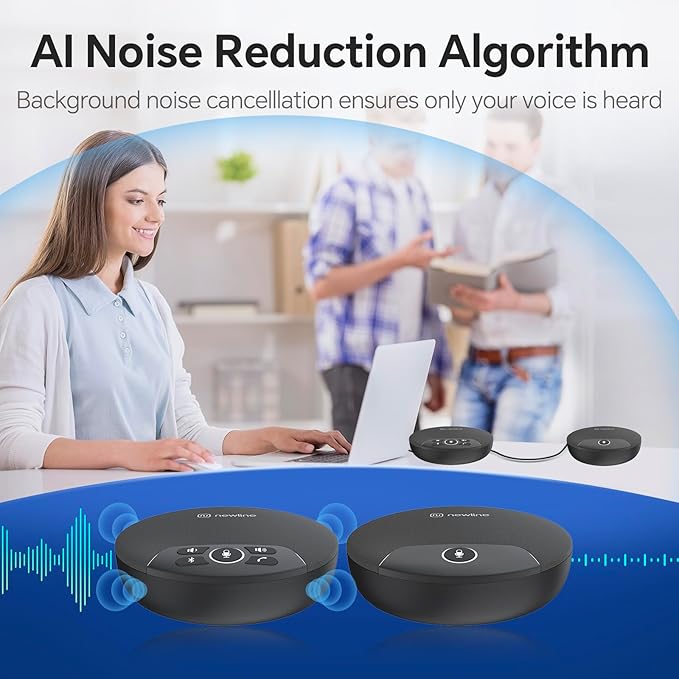 Conference Speaker and Microphone, 2pk Bundle Conference Microphone w/Daisy Chain, 360° Voice Pickup, Noise Reduction, Bluetooth Speakerphone for Large Meetings Team Zoom, NewPie 90