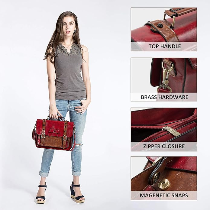 ECOSUSI Vintage Crossbody Messenger Bag Satchel Purse Handbag Briefcase for Women