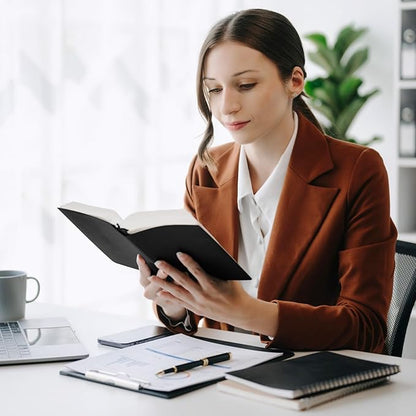 Hardcover Executive Notebooks, 160 Pages Line Ruled Classic Notebook Journal, Leather Notebooks with Pen Loop for Bussiness College Writing (Black)