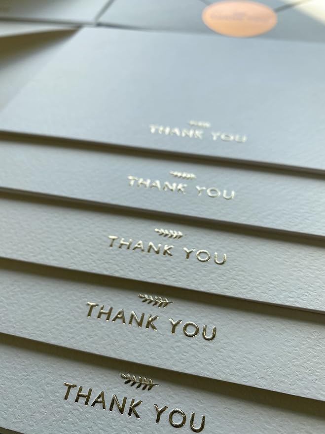 (36 Pack) RUN2PRINT Thank You Cards With Envelopes & Gift of 36 Foiled Stickers - Elegant Emboss Rose Gold Foil Pressed Blank Notes Wedding All Occasion Cards (Ivory)
