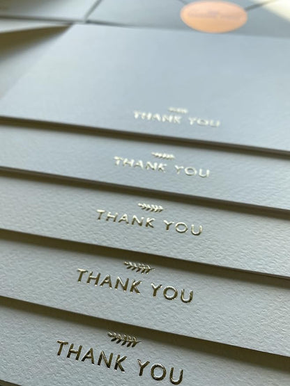 (36 Pack) RUN2PRINT Thank You Cards With Envelopes & Gift of 36 Foiled Stickers - Elegant Emboss Rose Gold Foil Pressed Blank Notes Wedding All Occasion Cards (Ivory)