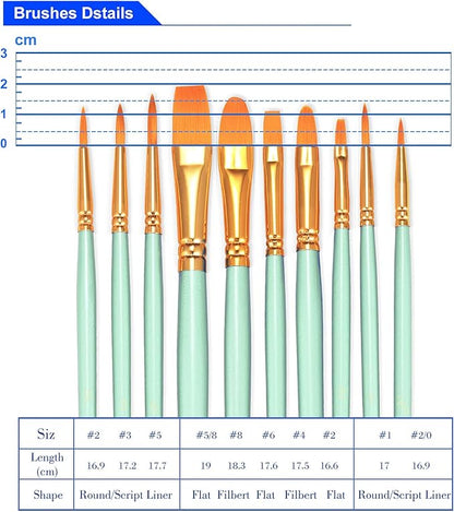 BOSOBO Paint Brushes Set, 6 Pack 60 Pcs Round Pointed Tip Paintbrushes Nylon Hair Artist Acrylic Paint Brushes for Acrylic Oil Watercolor, Face Nail Art, Miniature Detailing & Rock Painting, Green