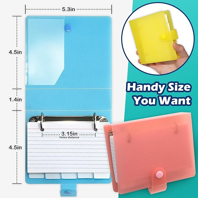 3x5 Lined Index Cards with Ring Binder Holder and Dividers, 100 Ruled Cards, Blue