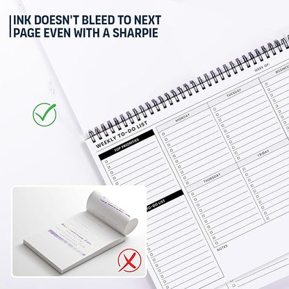 Weekly To Do List Spiral Planner Pad - 8.5x11" 52 Sheets - Desk Notepad with Multiple Sections - Undated Planning Notebook Checklist, Todo Agenda Plan