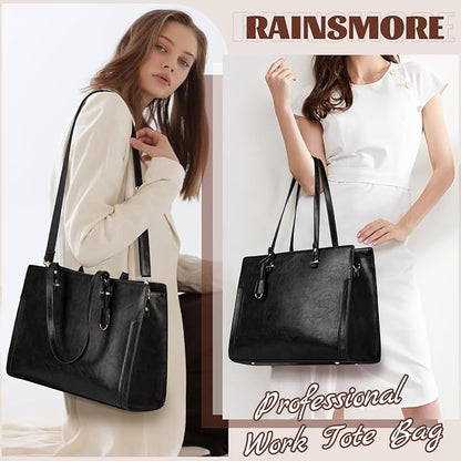 RAINSMORE Laptop Bag for Women 15.6 Inch Vintage Leather Professional Work Tote Bag Waterproof Computer Bag Shoulder Bag for Business Office