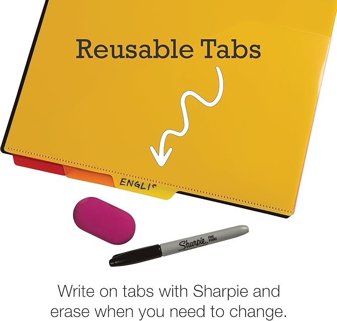 Samsill Left-Handed 10 Pocket Poly Project Organizer with 5 Dividers, File Folders Letter Size, Quick Access Front Pocket, Refillable Notepad, Erasable Write-On Tabs in Assorted Colors