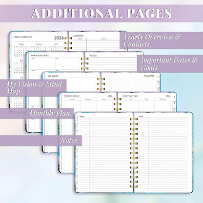 2026 Planner, A5 Weekly and Monthly Planners with Tabs, Spiral Bound Daily Calendar 2026 Planner, Agenda Organizers from Jan. to Dec., Hardcover Habit Tracker Journal 6.18" x 8.5"(Cyan Marble)