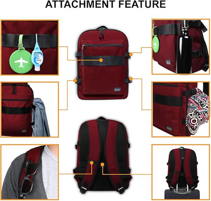 Underseat Carry-On Backpack Luggage, 15-inch Laptop Lightweight Backpack with trolley strap, Travel Commute Gym Sport, 17L Red Wine