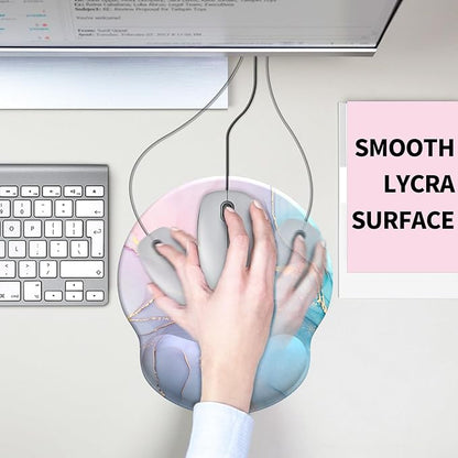 eulps Mouse Pad with Wrist Rest, Comfortable Computer Mousepad with Gel Wrist Support Smooth Surface and Non-Slip PU Base for Pain Relief, Laptop, Office & Home (Cyan Pink Marble)