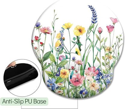 Flower Ergonomic Mouse Pad with Wrist Rest, Gaming Computer Mouse Pad Wrist Support with Non-Slip Pain Relief PU Base, Funny Mouse Pads for Desk Work, Cute Office Desk Decor Accessories