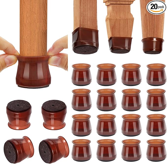 BUMACO Chair Leg Floor Protectors Chair Leg Protectors for Hardwood Floors Silicone Pads Covers to Protect Floors (Brown-20 Pcs, Universal L (1.3"-2")