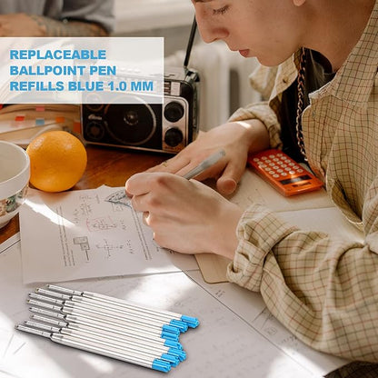 12 Pieces Pen Refills Blue Ink 1.0mm Medium Point Metal Ballpoint Refill Smooth Writing Pen Refills Replacement Refills for Retractable Ballpoint Pen School Office Supplies (Blue)