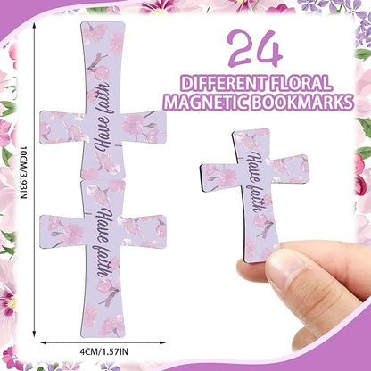 48 Pcs Magnetic Bookmarks Christmas Bible Gift Christian Scripture Inspirational Book Marks Bible Verse Cross Bookmark Magnetic Page Clips for Women Men School Reading Gifts(Floral Style)