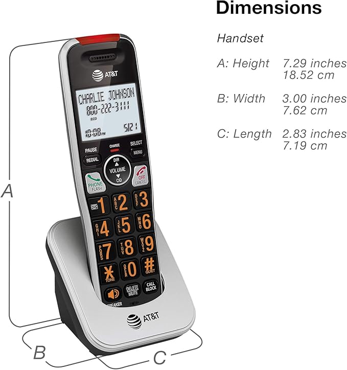 AT&T BL102-2 DECT 6.0 2-Handset Cordless Phone for Home with Answering Machine, Call Blocking, Caller ID Announcer, Audio Assist, Intercom, and Unsurpassed Range, Silver/Black