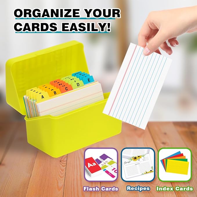 H4D 3x5 Index Card Holder with 100 Heavyweight Ruled Index Cards and 25 Plastic Dividers, Lime Green