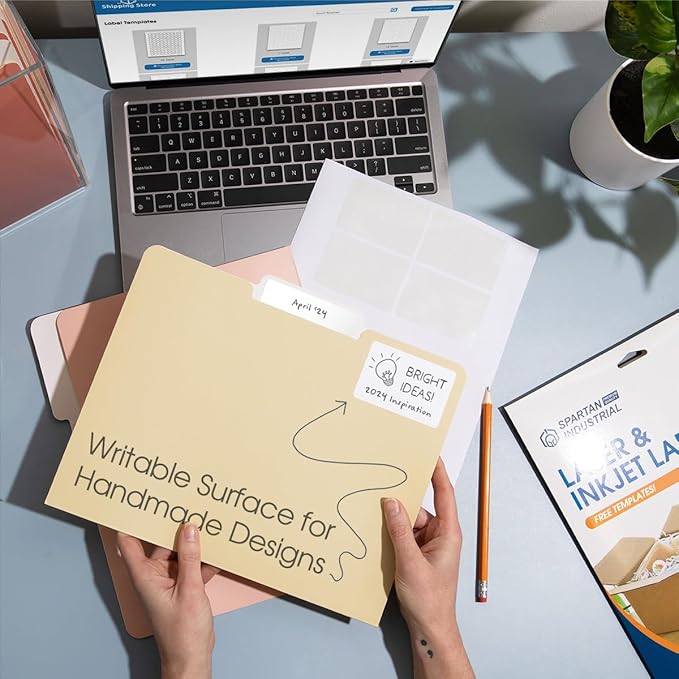 3 7/16" X 2/3" Matte White File Folder Labels Compatible with Inkjet and Laser Printers - 500 Sheets, 15000 Printable Paper Stickers for Return Addresses, Mailing, Organizing - Spartan Industrial