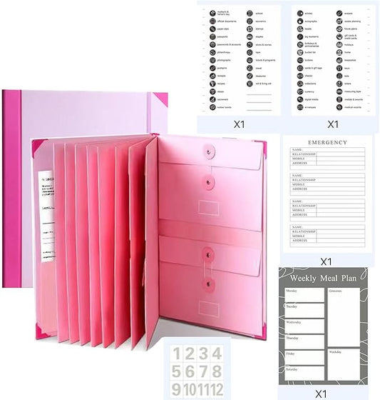 in Case I Go Missing Binder,The Folio Document Organizer,Lifebook Document Organizer with Labels,Suitable for Important Document,Emergency Binder,Life Binder,Passports,and Letters(Pink)