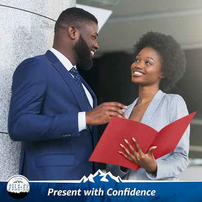 FILE-EZ Two-Pocket Folders, Red, 125-Pack, Textured Paper, Letter Size (EZ-32458)