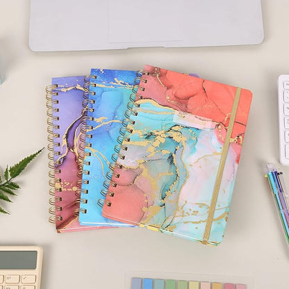 LABUK 3 Pack A5 Spiral Notebook for Women, 160Pages Hardcover Journaling Notebook with Back Pocket, Suitable for School, Office, Home