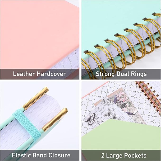 Spiral Notebook, College Ruled Notebook, 8.5" x 11", 300 Pages Hardcover Leather Notebook Journal for Women Men, A4 Large Lined Journal Notebooks for Work School, 24pcs Index Tabs, Green