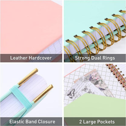 Spiral Notebook, College Ruled Notebook Journal, 8.5” x 11”, 300 Pages Leather Writing Journal for Women Men, A4 Hardcover Notebook for Work School, 24pcs Index Tabs, Pink