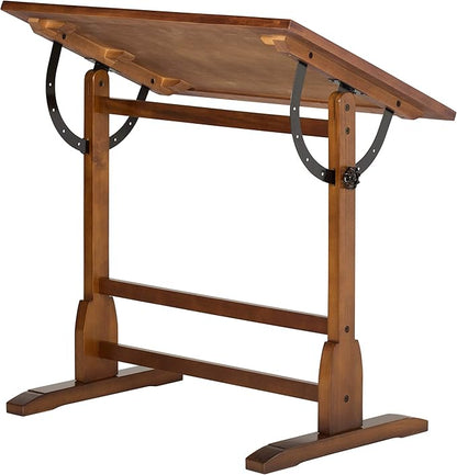 SD Studio Designs Vintage Rustic Oak Top Adjustable Drafting Craft Drawing Hobby Table Writing Studio Desk, 36''W x 24''D