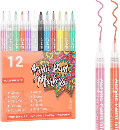 SMOOTHERPRO Acrylic Paint Markers Rock Painting 12 Colors Water-Based Pens 0.7mm Extra Fine Tip for Kids Adults Stone Canvas Ceramic Decorating (HAPM12)
