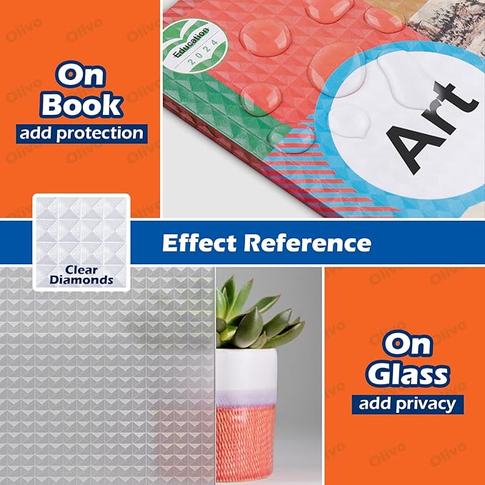 Diamonds Clear Contact Paper Roll for Books Crafts, 17.5in x 10ft Sticky Adhesive Clear Plastic Cover Protector Film Liner