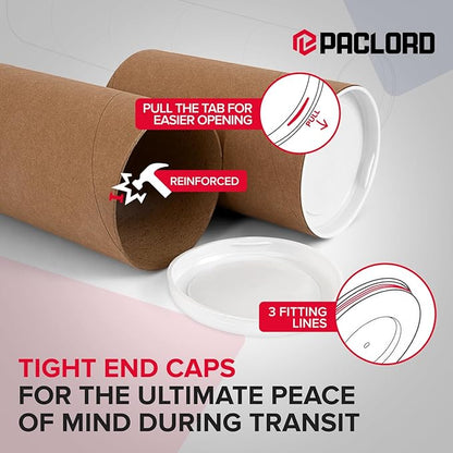 4" x 6" Reinforced Kraft Paper Mailing Tubes, Pack of 6 Tubes with 2 Caps Each – USPS Approved Poster Tube – Made in USA Cardboard Tube for Shipping and Storing Posters, Prints, Artwork, or Documents