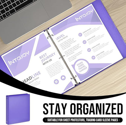 3 Ring Binder 1 Inch, IntoJoy 6 Pack Clear View 3 Hole Binder PVC-Free Fits 8.5x11 Inch Paper Flexible Round Ring Binders for School Office Home Binder Supplies (Purple)