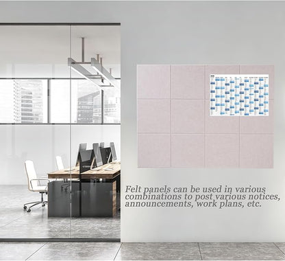 LAJAR Large Felt Wall Tiles, 12 Pack Cork Board Alternative with Removable Adhesive Tabs, Bulletin Pin Boards for Office, School and Home (Light Camel)