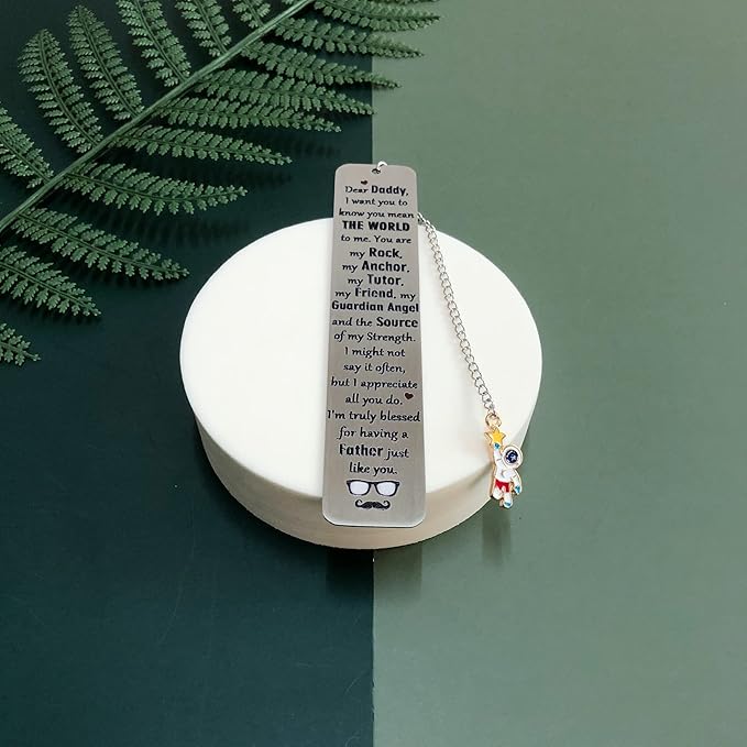 Bookmark for Daddy Thank You Birthday Gifts Papa I Love You Bookmarks Appreciate Fathers Day Present Dad Personalized Book Lover Retirement Christmas Keepsakes Book Mark with Chain from Son Daughter