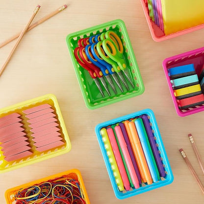 Bright Creations 12 Pack Small Plastic Classroom Storage Bins for Organization and School Supplies 6 Colors (6.1x4.8 in)