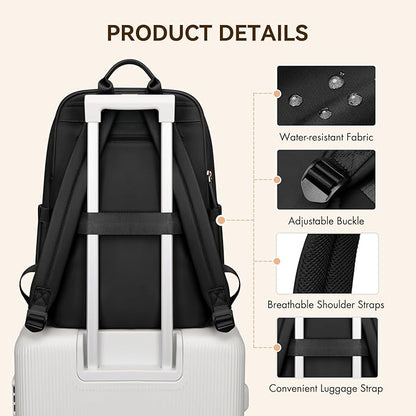 Laptop Backpack for Women Travel Work Commute Casual Daypack Backpack Purse Computer Bags Fit 16 Inch Notebook (Black)
