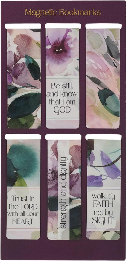 Christian Art Gifts Colorful Inspirational Magnetic Scripture Bookmark Set for Women: Bible Verses, White, Purple, Teal, Pink, Green Multicolor Floral Cute Watercolor Theme for Books, Bibles, Set of 6