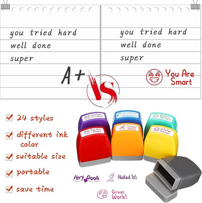Yinder 24 Pcs Teacher Stamps for Classroom Self Inking Classroom Stamps Bulk for Teachers Elementary Colorful Motivational Encouraging Gifts(Classic)