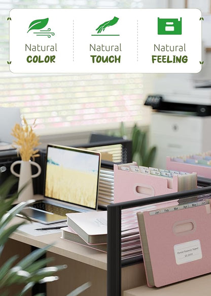 Accordion File Organizer, 12 Pockets Wheat Straw Expanding File Folders, Upright&Open Top, Monthly Bill Receipt Organizer, 100%BPA Free, Return to Nature, Healthy Living,Letter/A4 Size-Strawberry Pink