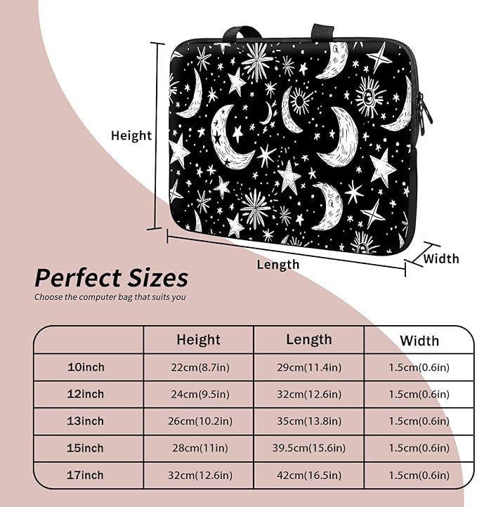 Universal Tablet Laptop Sleeve Case 10 inch, Moons Stars Slim Carrying Case Durable Handbag Travel Laptop Bag for 7 to 10-inch Laptops/Notebook/Kids Tablet/ipad/eBook Readers
