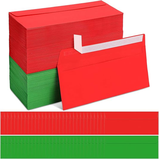 500 Pcs #10 Business Envelopes Adhesive Standard Envelopes Colored Envelopes for Office Check Invoices Letters Letterhead Invitations Announcements 4-1/8 x 9-1/2'' (Red, Green)
