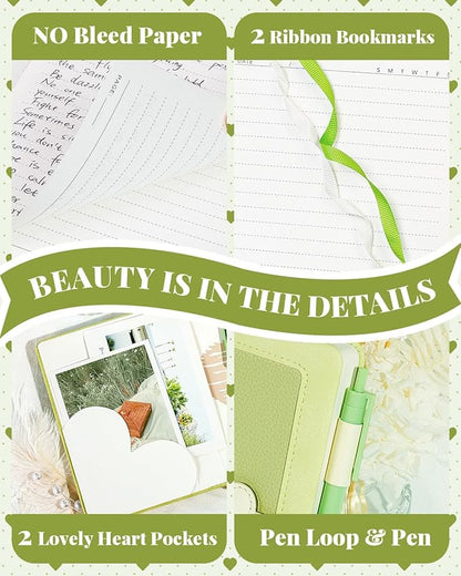 Journal for Women and Girls with Heart Buckle, 240 Pages Girls Diary Journal with Pen for Writing, Cute Daily Writing Journals for Women, B6 Pretty Journaling Hardcover Notebooks(Sage Green)