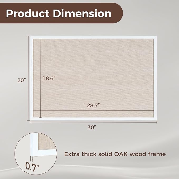 Fun Memories Cork Board Bulletin Board for Office, 20" x 30" Oak Wooden Framed Corkboard, Wall Mounted Notice Pin Board for School Home & Office, White