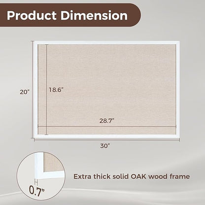 Fun Memories Cork Board Bulletin Board for Office, 20" x 30" Oak Wooden Framed Corkboard, Wall Mounted Notice Pin Board for School Home & Office, White