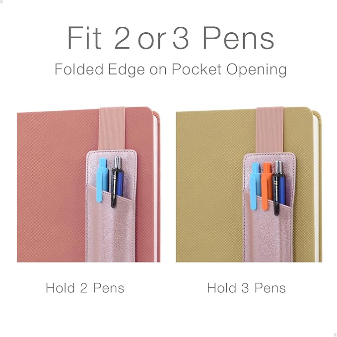 Adjustable Elastic Band Pen Holder, Pencil Holder, Pen Sleeve Pouch for Hardcover Journals, Notebooks, Planners, Binders, Fit Notebooks from 8" to 11” in Height, PU Leather, Detachable, Rose Gold